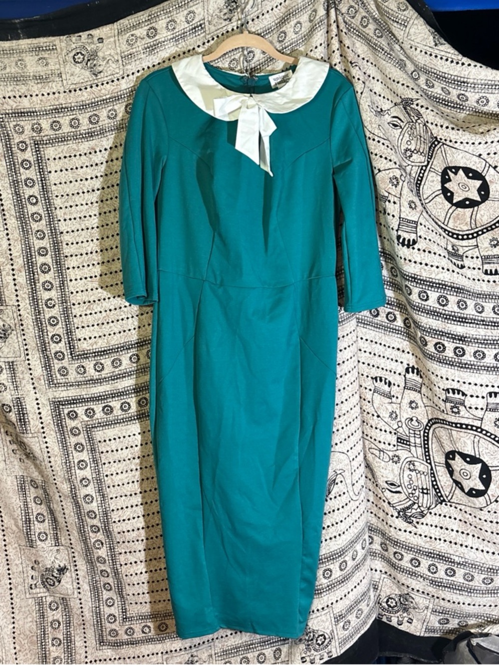 Unique Vintage Teal Pencil/ Wiggle Pinup Retro Dress Women Size 1X UK16 US12